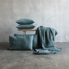 Balsam Green Linen Throw with Fringes Washed Waffle Big