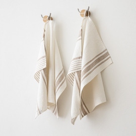 Set of 2 Off White Grey Linen Tea Towels Tuscany