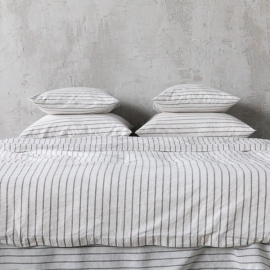 Graphite Washed Bed Linen Duvet Stripe 