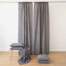 Steel Grey Stone Washed Linen Rod Pocket Curtain Panel