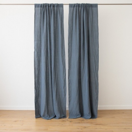 Blue Stone Washed Rod Pocket Linen Curtain Panel