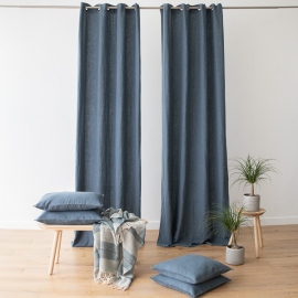 Linen Curtain Panel with Grommets Terra Blue