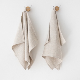 Set of 2 Natural Linen Hand Towels Chevron