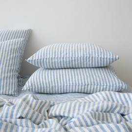 Washed Bed Linen Pillow Case Ticking Stripe Blue