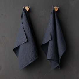 Set of 2 Anthracite Linen Tea Towels Terra
