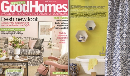 Good Homes magazine bathroom feature with LinenMe textiles