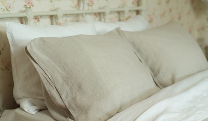 Natural and white stone-washed linen bedding