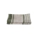 Folded forest green and natural striped linen tea towels on a white background